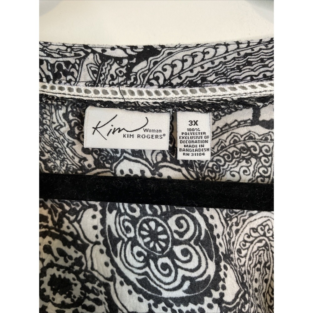 Kim Rogers Woman 3X Paisley Tunic Top Black White Tassel Boho Plus Blouse - Picture 5 of 10